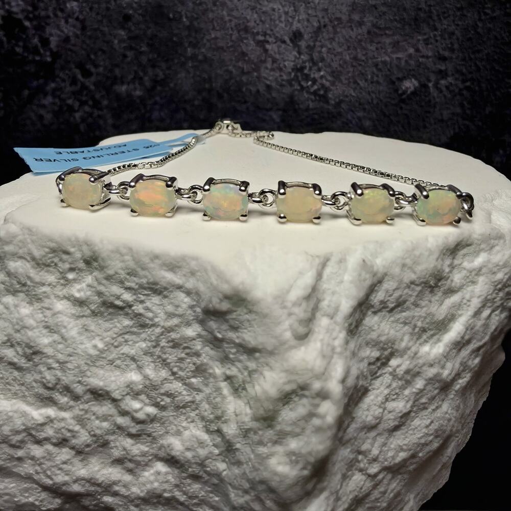 1.32 CTW Natural Ethiopian Opal Adjustable Bracelet in 925 Sterling Silver